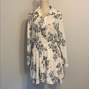 L'Academie White Floral Long Sleeve Romantic Chic Mini Dress Size Small